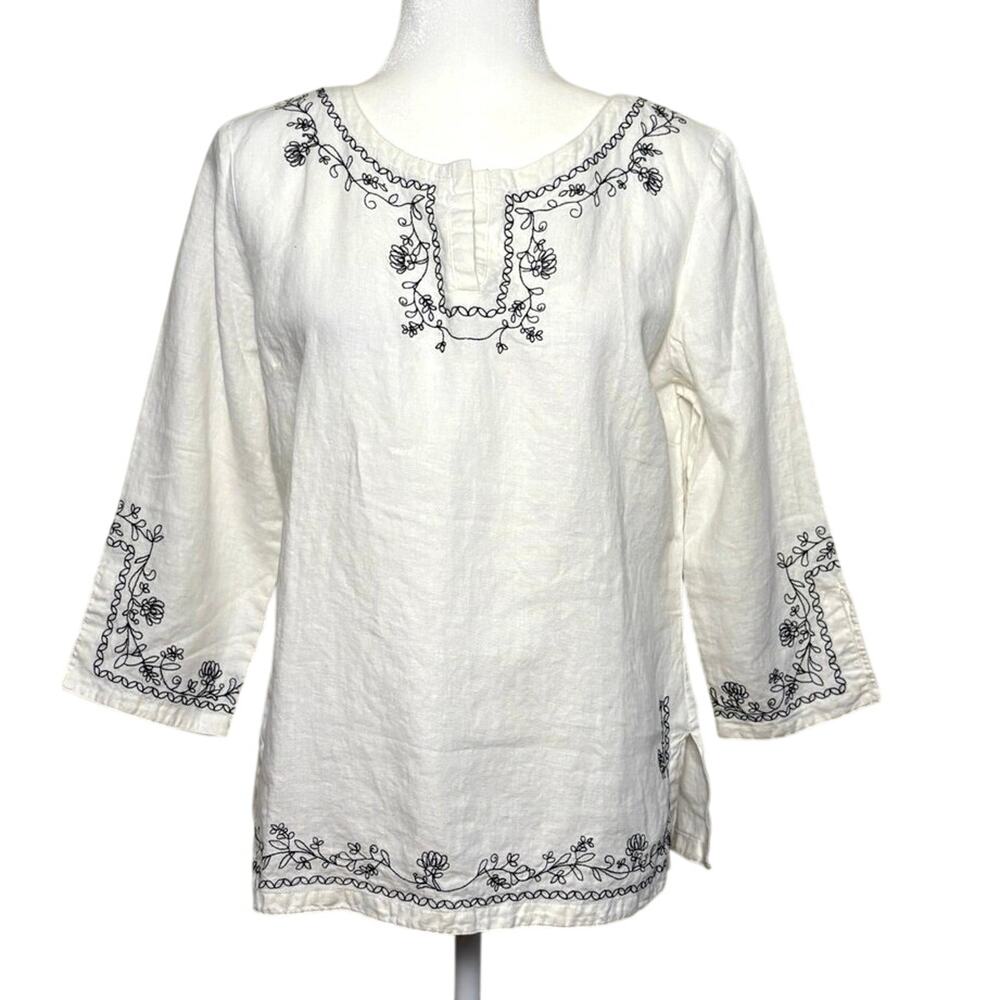 Edward Irish Linen Embroidered Tunic Top Women's S White